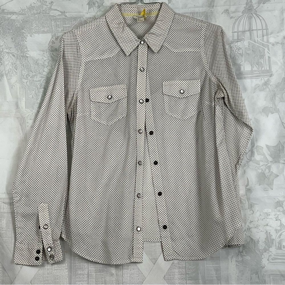 FOREVER 21 Polka dot Black White Western Blouse Large